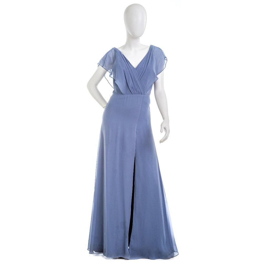 MONIQUE LHUILLIER Double V Neck Chiffon Dress Sz 6